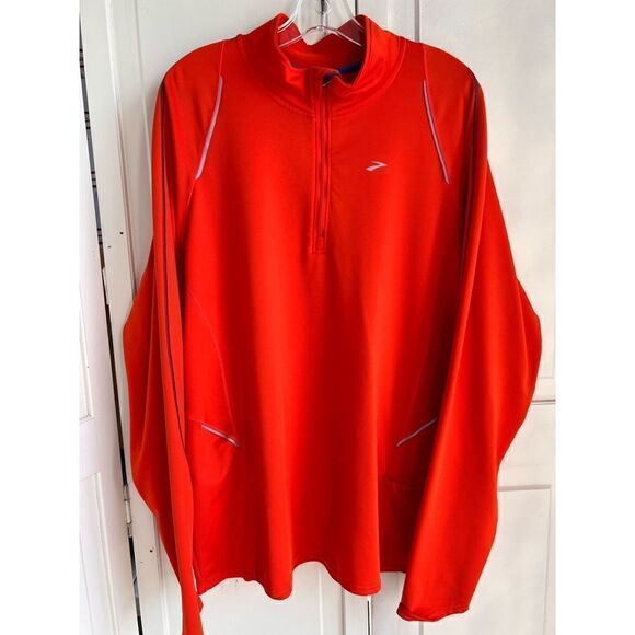 Brooks Mens Activewear Pullover Orange Equilibrium Long Sleeve 1/4 Zip Pocket XL - Picture 1 of 9